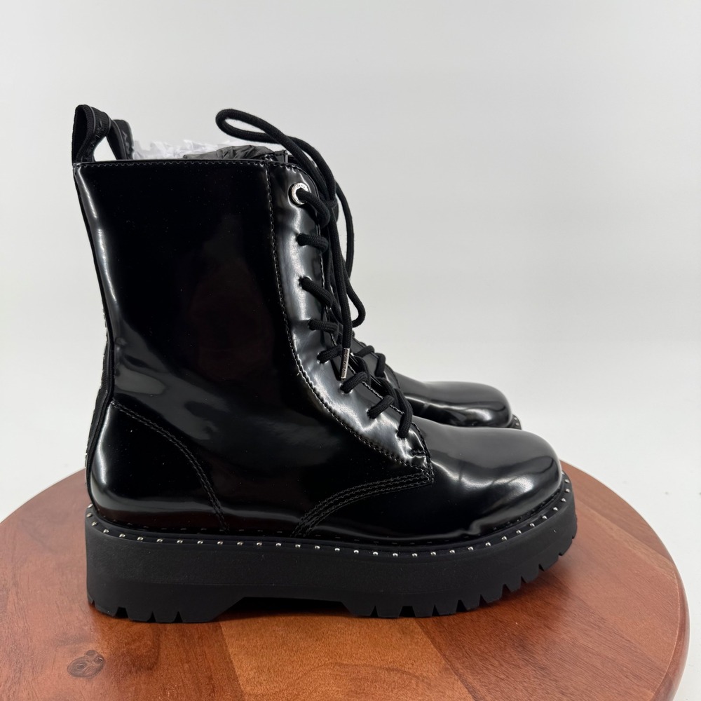 DKNY Batu Studs‎ Lace Up Black Combat Boots Platform Lug Sole Womens 10 K4566972